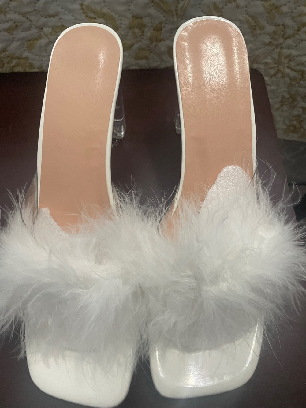 White Feather Slide Mules - Women's Elegant Slip-On